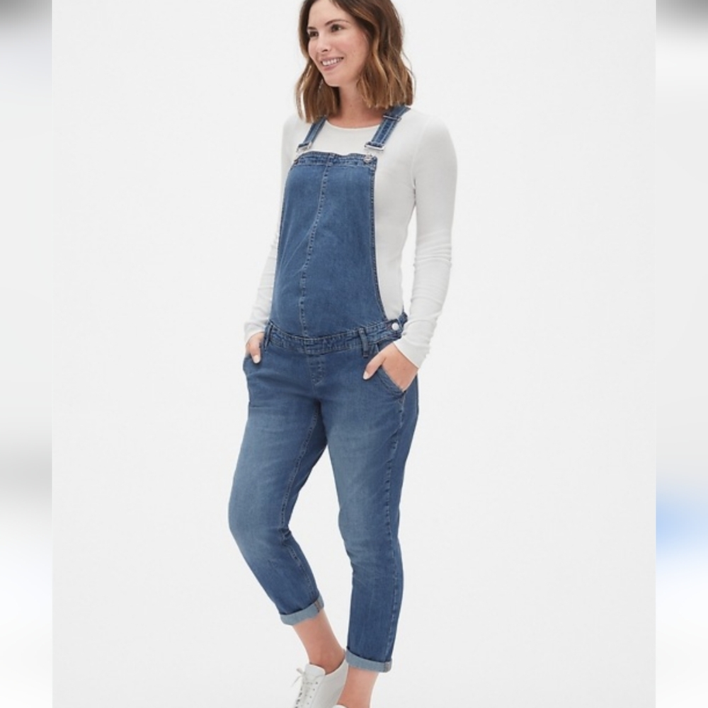 Gap Denim Maternity Jean Overalls Medium Indigo Wash Pockets Womens Size Small